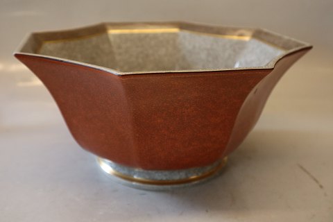 212-3069 Kgl. Orange skål med gråt og guld 13 x 28 cm Kongelig Dansk  Craquelé, Craquele