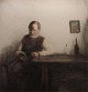 Opus 43."Hendrik" Læsende mand ved bord. Lysmål 20 x 19 cm. Farcemezzotinte 1924